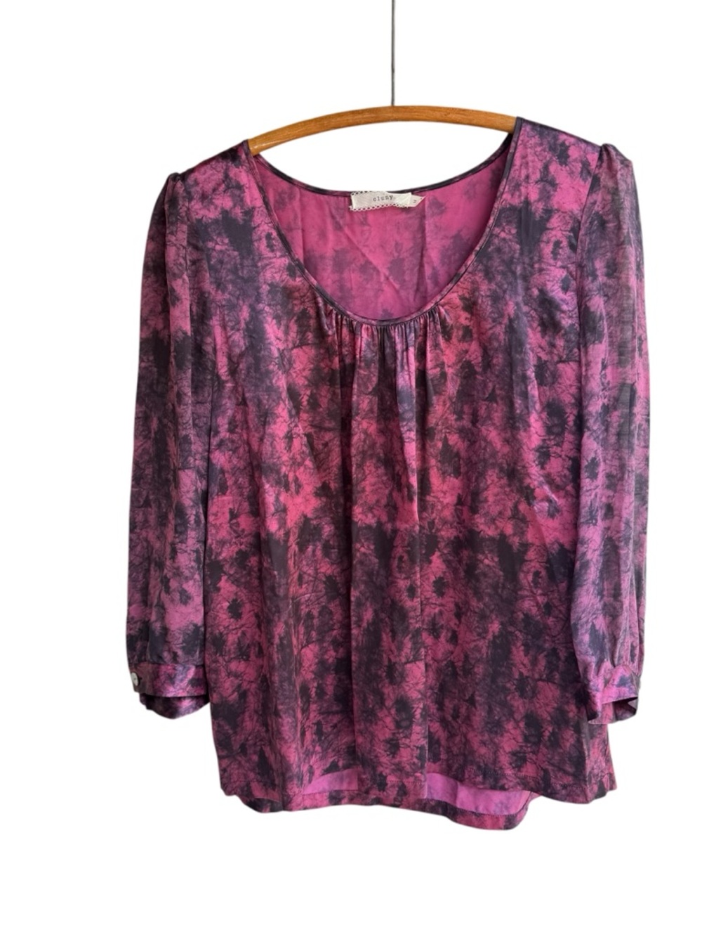CLUNY Women’s Pink 100% SILK Tie-Dye Blouse Size 14 Feminine Top